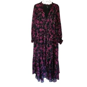 Floral Black and Pink Longsleeve Dress Ssz 2x Nwt